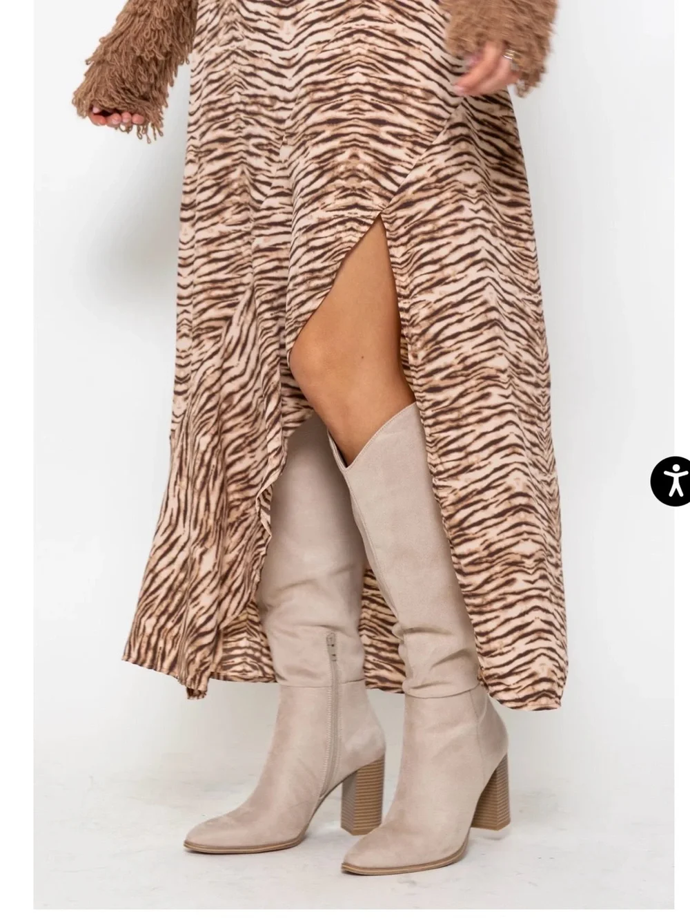 Cream Over-the-Knee Block Heel Boots